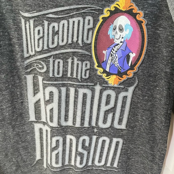 Disney Haunted Mansion Baseball 3/4 Sleeve Grey T-Shirt Halloween - Picture 2 of 5
